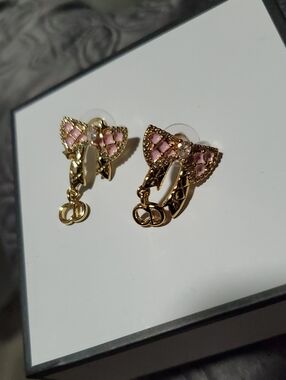 CC Boutique Gold-tone Earrings with Pink Enamel Bow Accents